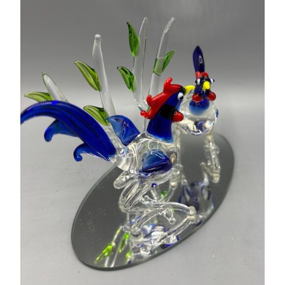 Hand Blown Glass Rooster Figurines Mirror Base Colorful Display‎ - Picture 3 of 9